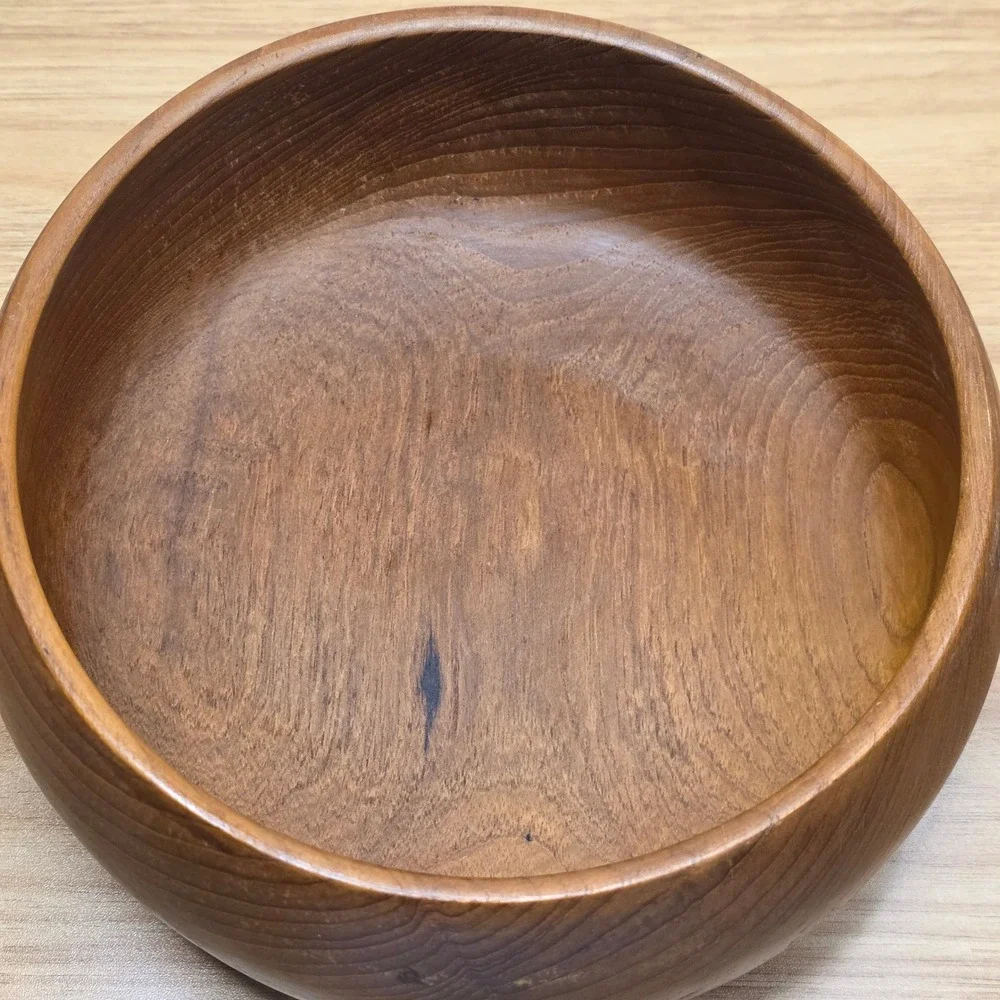 Vintage Teak Solid Wood Salad Bowl Serving Set 7pc Brown Mid Century‎ Modern